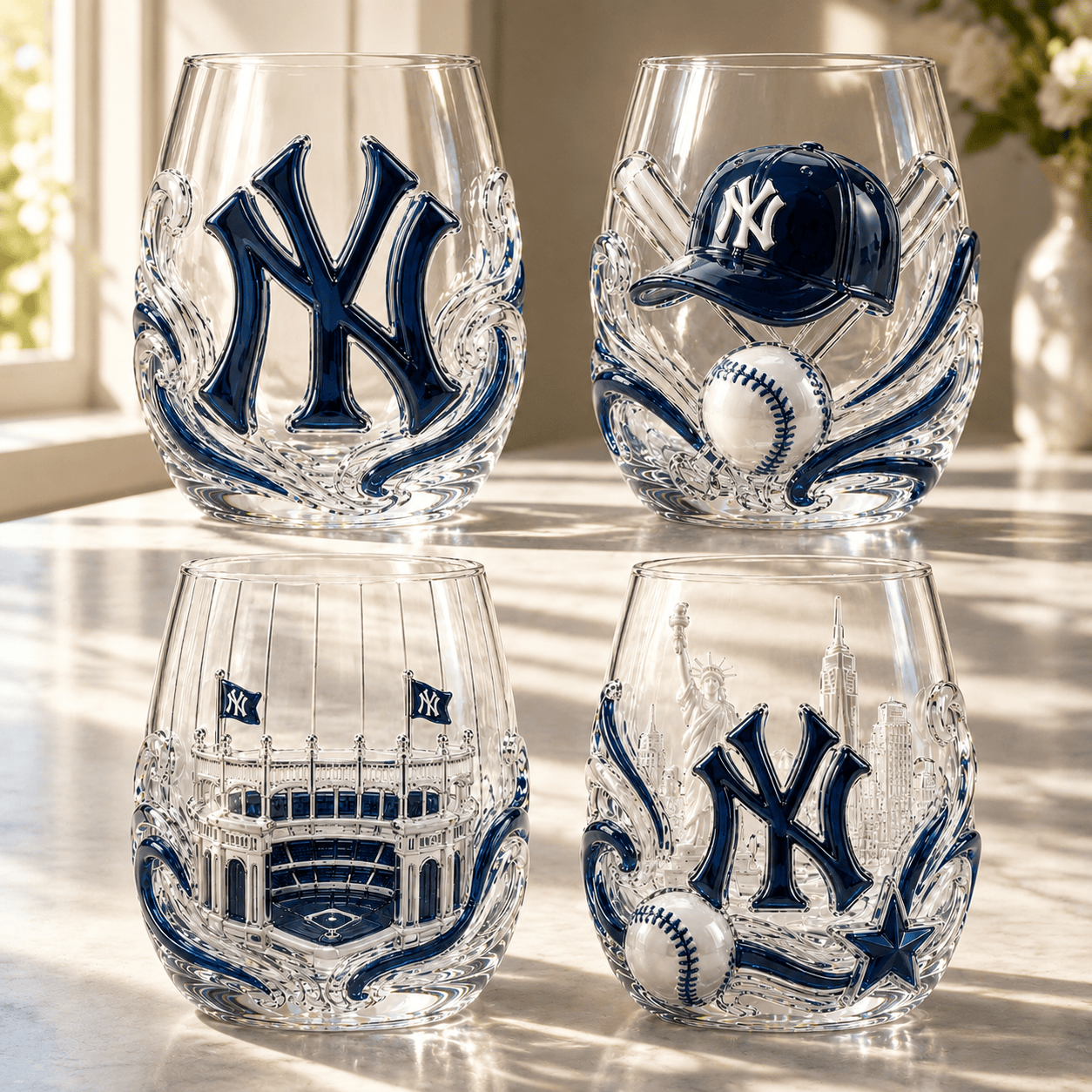 NYY Stemless Glass Cup Set TTTT