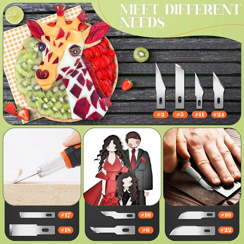 18Pcs Engraving Tool SK5 Steel Blades Scalpel Craft Knife Set Craft Artwork Engraving Cutter Set Multipurpose Sculpture Scalpel